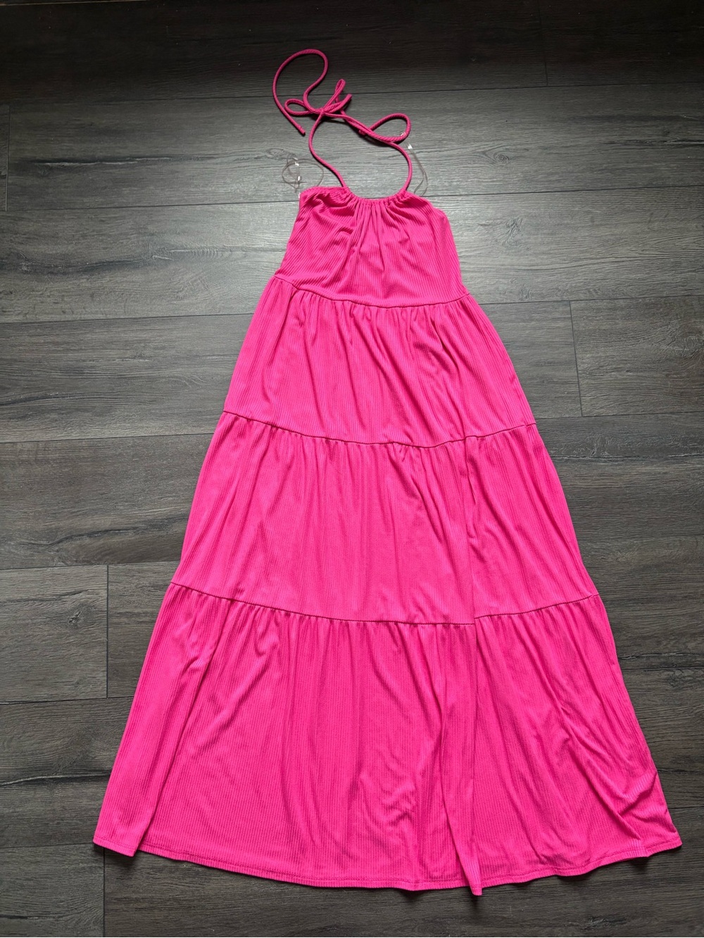 See You Monday Womens Pink Halter Ribbed Tiered Maxi Dress Size Small